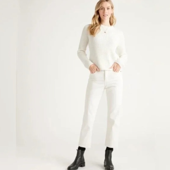 QUINCE 100% Organic Cotton Fisherman White Chunky Knit Crew Sweater Size Small - Picture 2 of 8